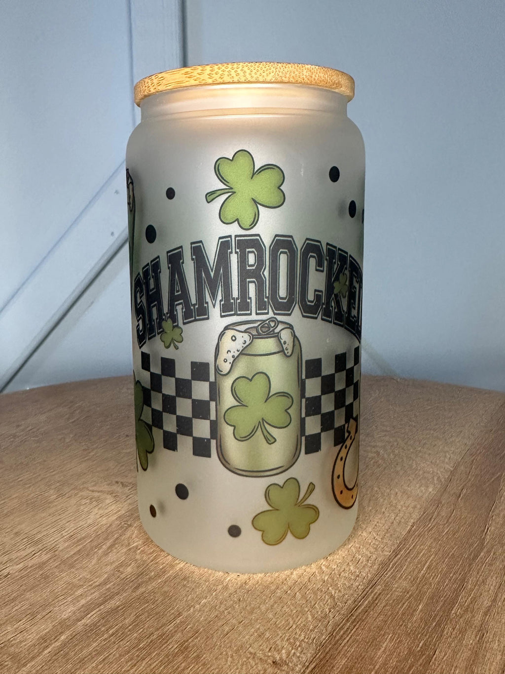 16 oz Glass Mason Cup Shamrocked