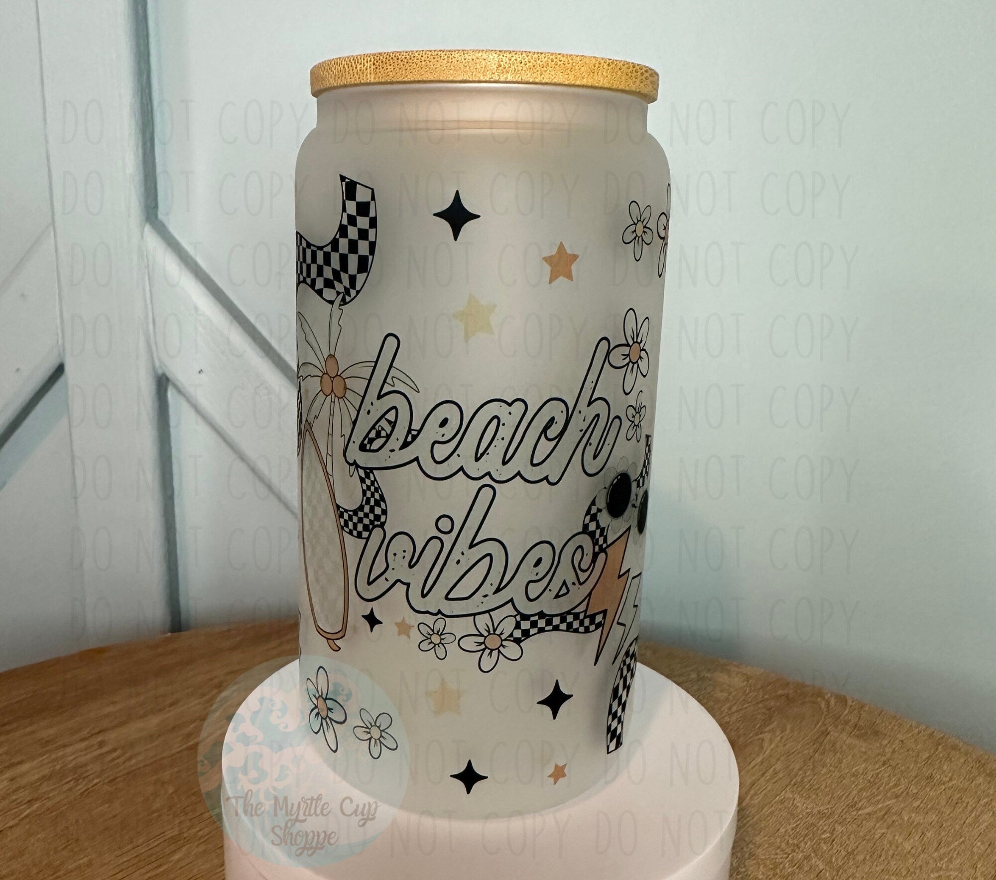 Beach Vibes 16 oz Frosted Glass