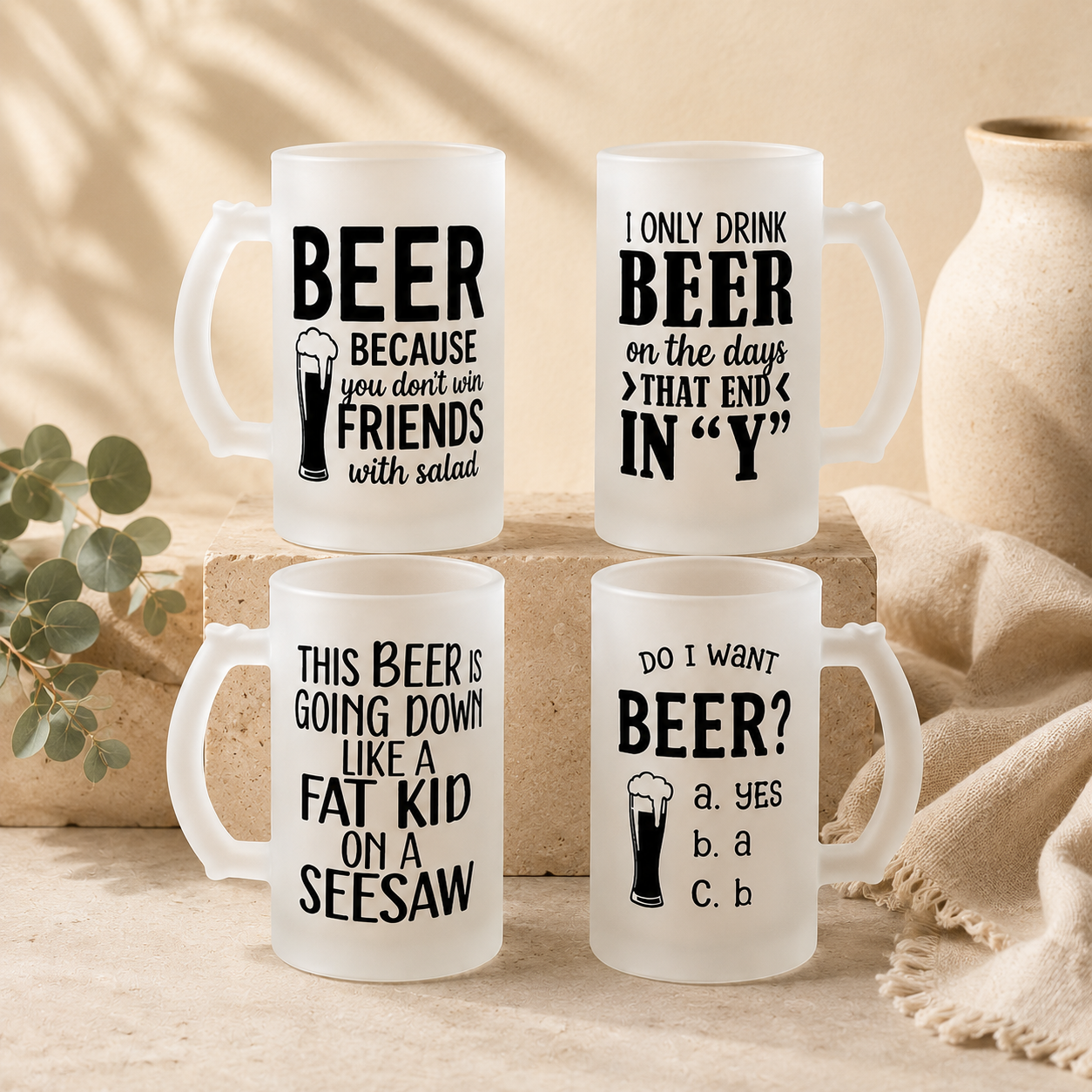 🍺 Funny Beer Mug – “Beer Because you don't make friends with salad”