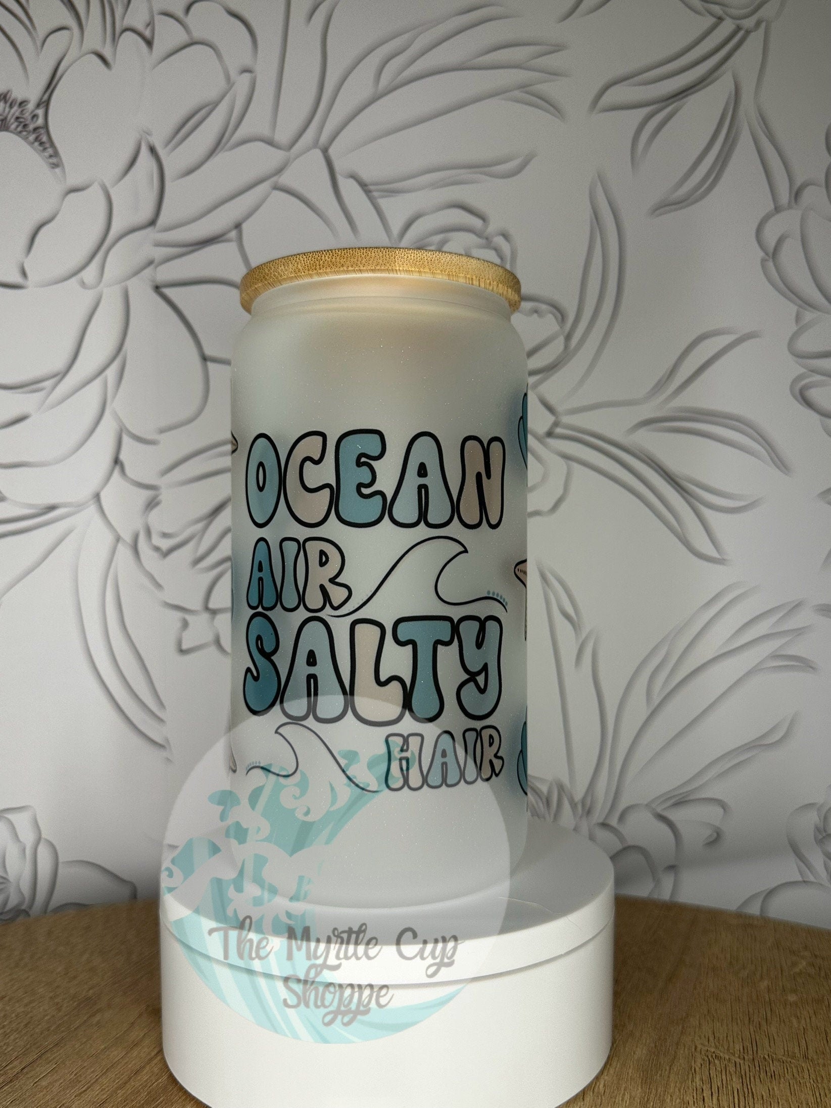 Ocean Air 16 oz Glass Mason Cup